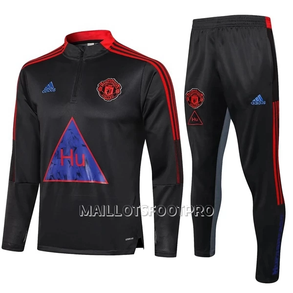 Manchester United Ensemble Sweat d'Entraînement Enfant Quart-Zip 22-23 Gris Foncé