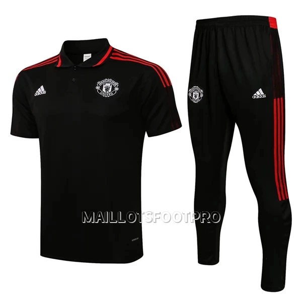 Manchester United Polo d'Entraînement Homme 22-23 Noir Rouge Noir