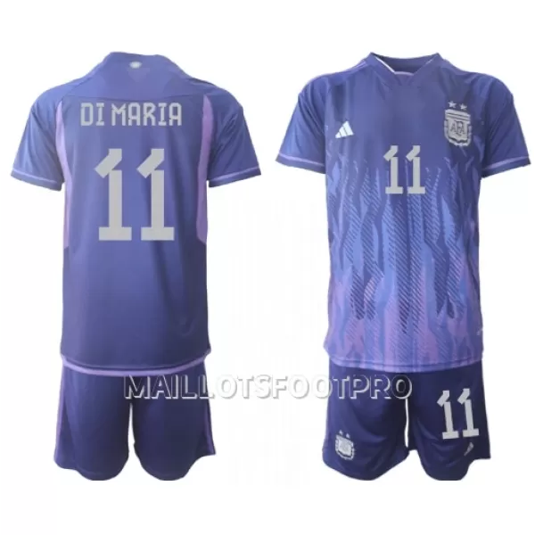 Maillot Argentine Angel Di Maria 11 Enfant Extérieur Coupe du Monde 2022