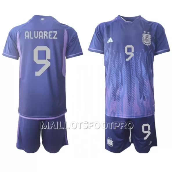 Maillot Argentine Julian Alvarez 9 Enfant Extérieur Coupe du Monde 2022