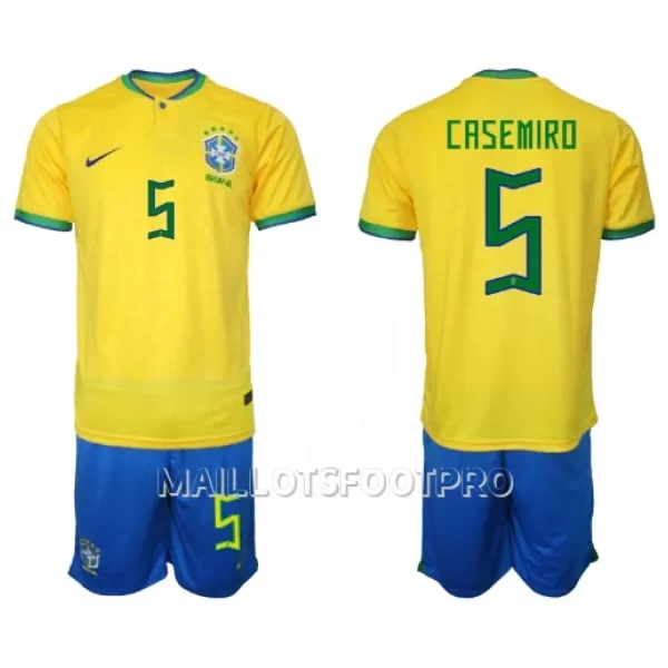 Maillot Brésil Casemiro 5 Enfant Domicile Coupe du Monde 2022