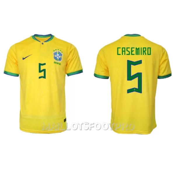 Maillot Brésil Casemiro 5 Homme Domicile Coupe du Monde 2022