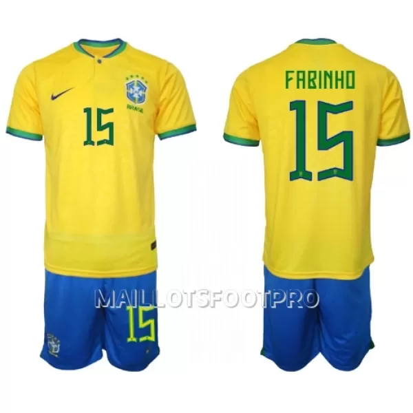 Maillot Brésil Fabinho 15 Enfant Domicile Coupe du Monde 2022