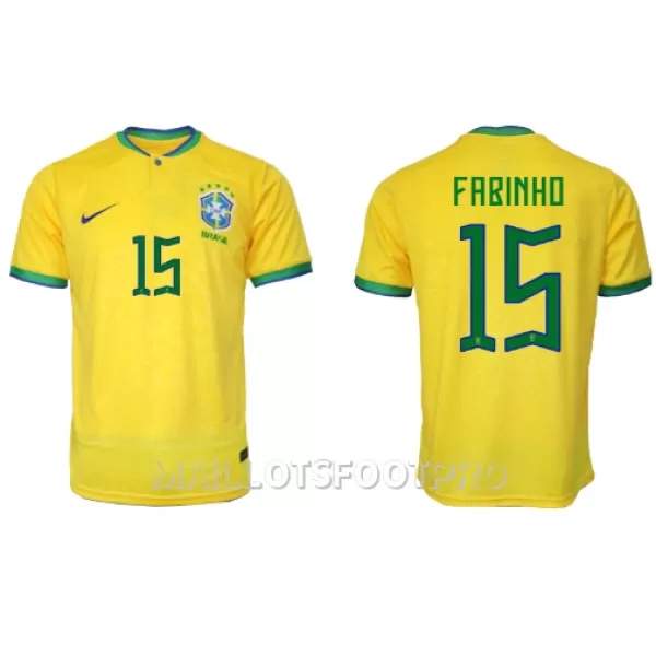 Maillot Brésil Fabinho 15 Homme Domicile Coupe du Monde 2022