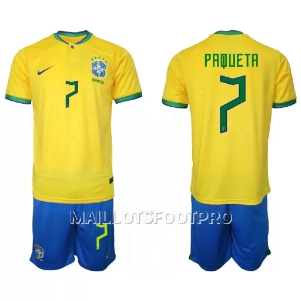 Maillot Brésil Lucas Paqueta 7 Enfant Domicile Coupe du Monde 2022