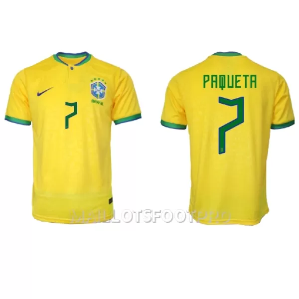 Maillot Brésil Lucas Paqueta 7 Homme Domicile Coupe du Monde 2022