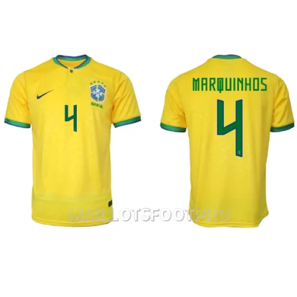 Maillot Brésil Marquinhos 4 Homme Domicile Coupe du Monde 2022