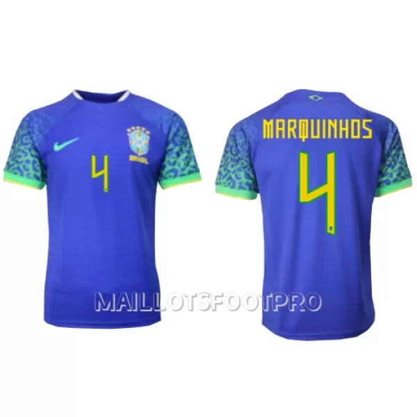 Maillot Brésil Marquinhos 4 Homme Extérieur Coupe du Monde 2022