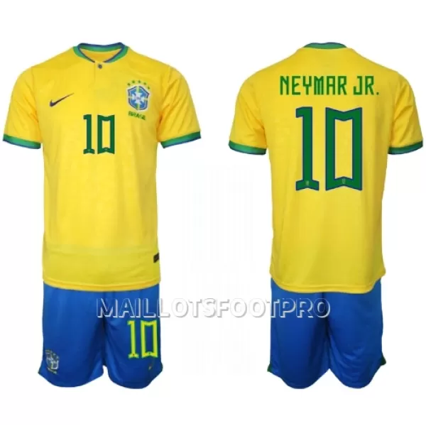 Maillot Brésil Neymar Jr 10 Enfant Domicile Coupe du Monde 2022