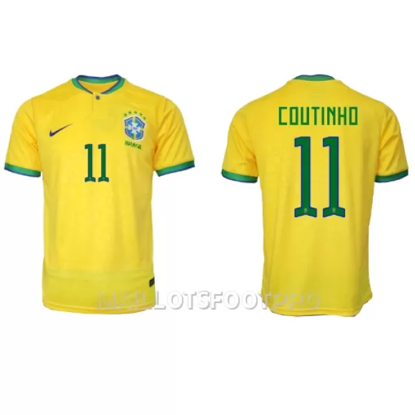 Maillot Brésil Philippe Coutinho 11 Homme Domicile Coupe du Monde 2022