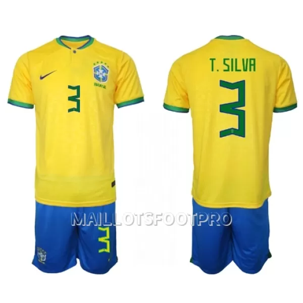 Maillot Brésil Thiago Silva 3 Enfant Domicile Coupe du Monde 2022