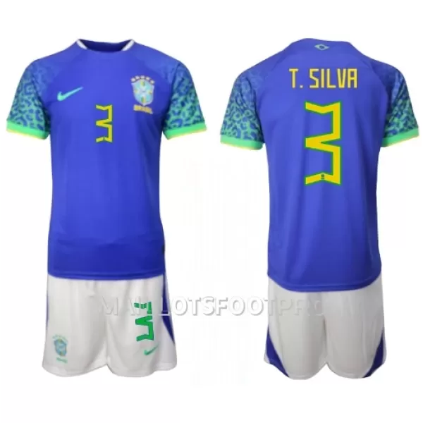 Maillot Brésil Thiago Silva 3 Enfant Extérieur Coupe du Monde 2022