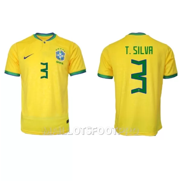 Maillot Brésil Thiago Silva 3 Homme Domicile Coupe du Monde 2022