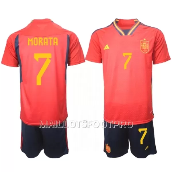 Maillot Espagne Alvaro Morata 7 Enfant Domicile Coupe du Monde 2022