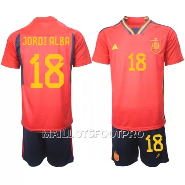 Maillot Espagne Jordi Alba 18 Enfant Domicile Coupe du Monde 2022