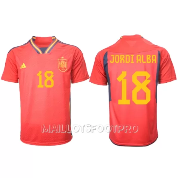 Maillot Espagne Jordi Alba 18 Homme Domicile Coupe du Monde 2022