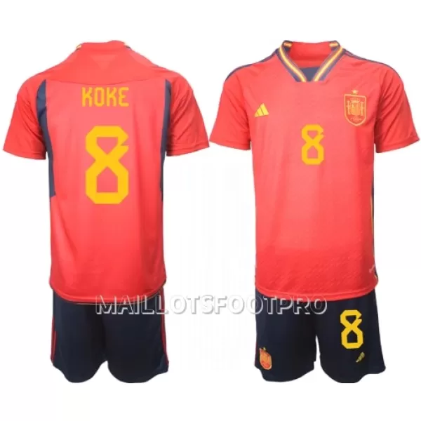 Maillot Espagne Koke 8 Enfant Domicile Coupe du Monde 2022