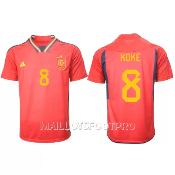 Maillot Espagne Koke 8 Homme Domicile Coupe du Monde 2022