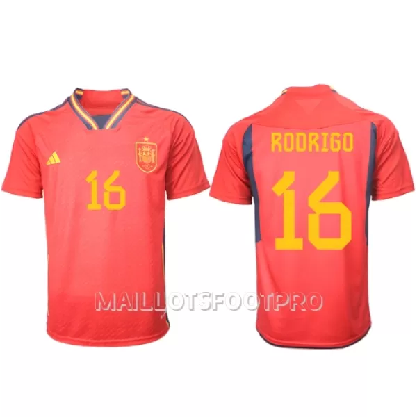 Maillot Espagne Rodri Hernandez 16 Homme Domicile Coupe du Monde 2022