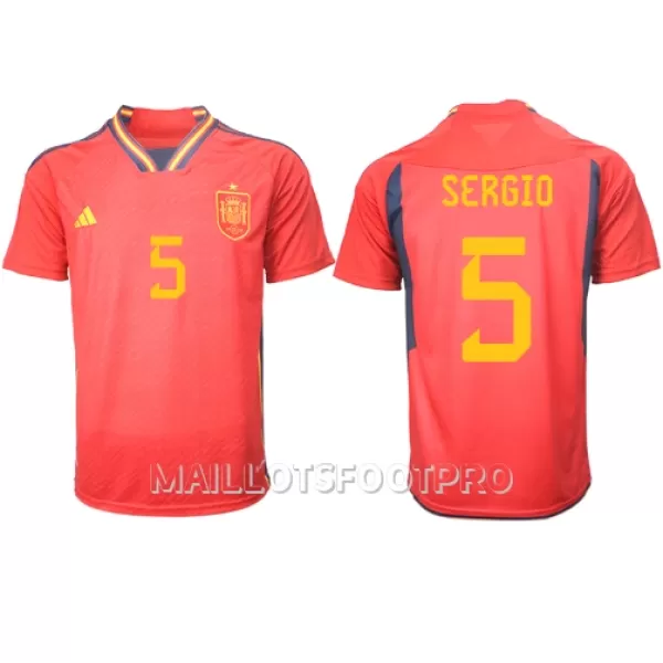 Maillot Espagne Sergio Busquets 5 Homme Domicile Coupe du Monde 2022