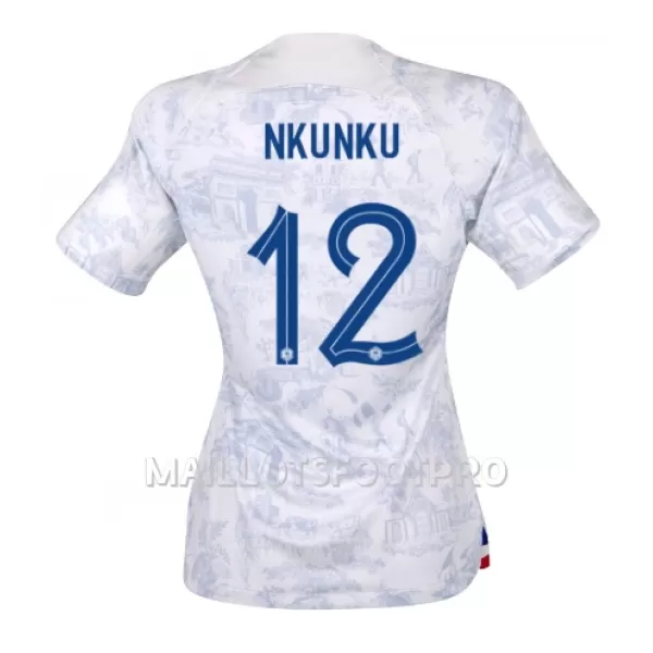 Maillot France Christopher Nkunku 12 Femme Extérieur Coupe du Monde 2022