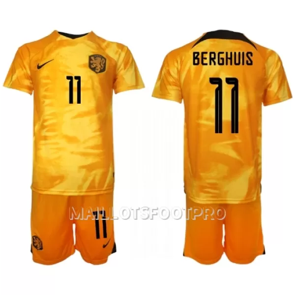 Maillot Pays-Bas Steven Berghuis 11 Enfant Domicile Coupe du Monde 2022