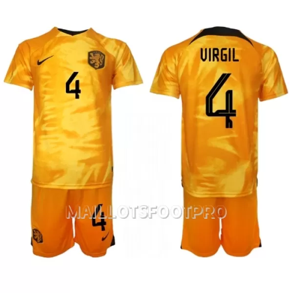 Maillot Pays-Bas Virgil van Dijk 4 Enfant Domicile Coupe du Monde 2022