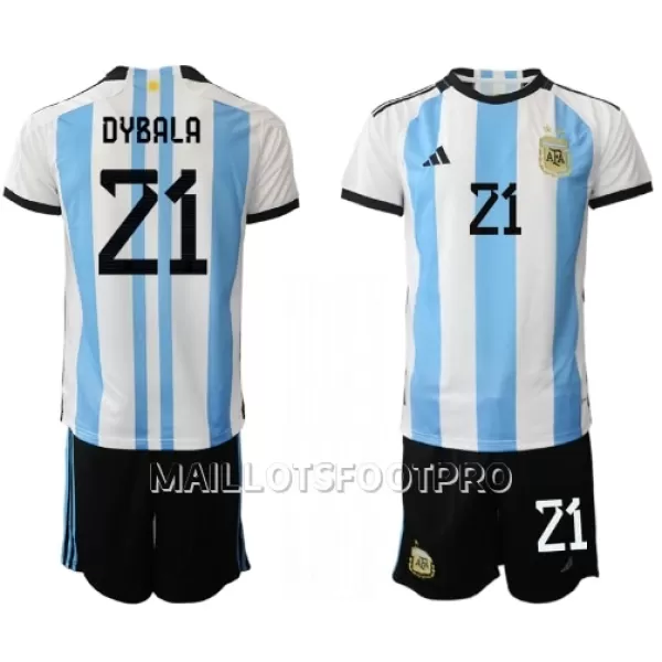 Maillot Argentine Paulo Dybala 21 Enfant Domicile Coupe du Monde 2022