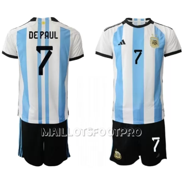 Maillot Argentine Rodrigo de Paul 7 Enfant Domicile Coupe du Monde 2022