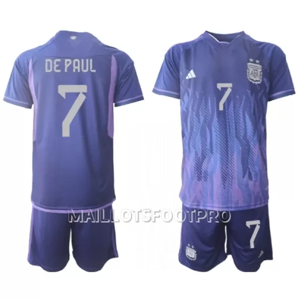 Maillot Argentine Rodrigo de Paul 7 Enfant Extérieur Coupe du Monde 2022