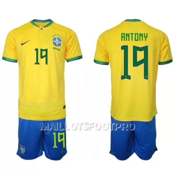 Maillot Brésil Antony 19 Enfant Domicile Coupe du Monde 2022