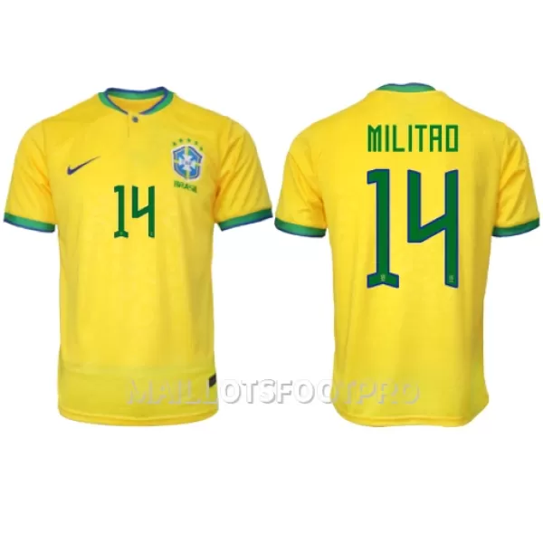 Maillot Brésil Eder Militao 14 Homme Domicile Coupe du Monde 2022