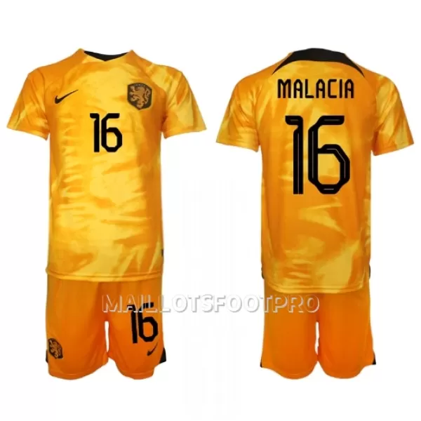 Maillot Pays-Bas Tyrell Malacia 16 Enfant Domicile Coupe du Monde 2022