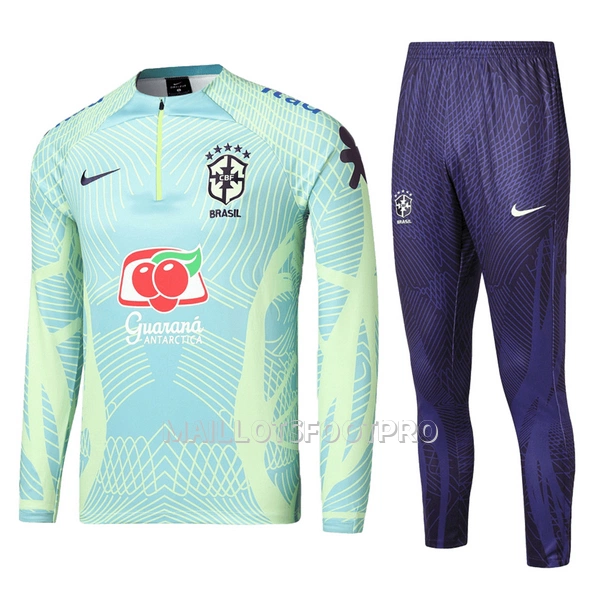 Brésil Sweat d'Entraînement Enfant 2022 Quart-Zip Verte