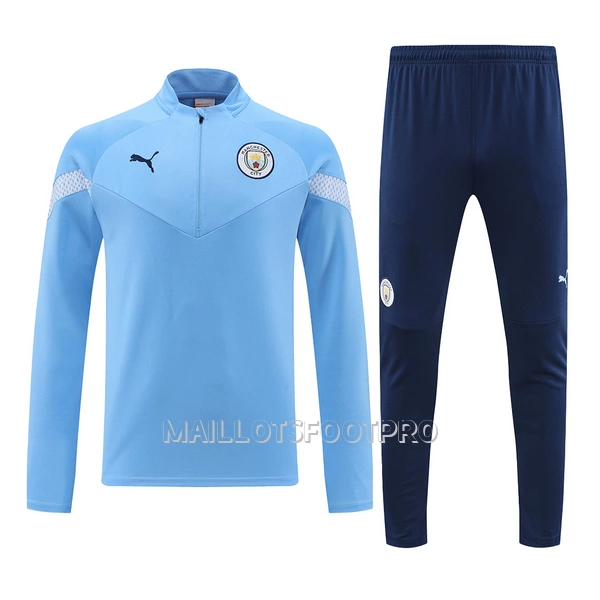 Manchester City Sweat d'Entraînement Homme 22-23 Quart-Zip Bleue