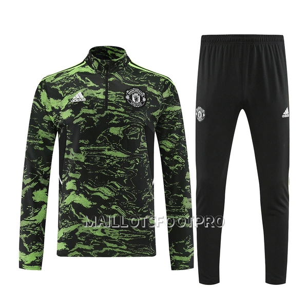 Manchester United Sweat d'Entraînement Homme 22-23 Quart-Zip Vert Noir