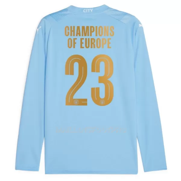 Maillot Manches Longues Manchester City Champions of Europe Homme Domicile 2023-24