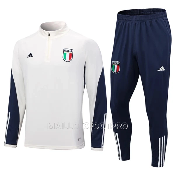 Italie Ensemble Sweat d'Entraînement Homme 2023-24 Quart-Zip Blanche