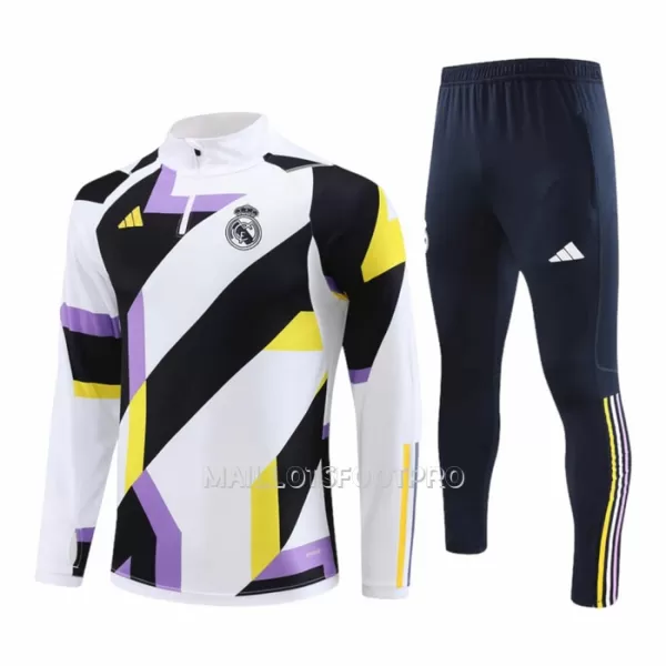 Real Madrid Ensemble Sweat d'Entraînement Homme 2023-24 Quart-Zip Blanche Noire