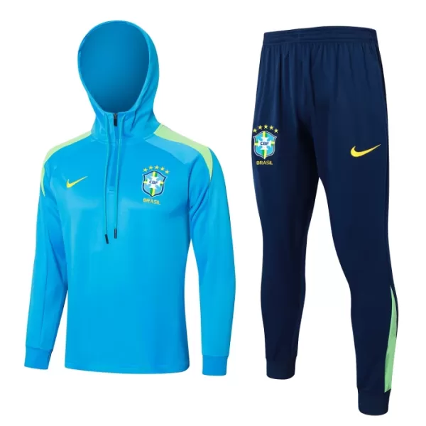 Brésil Hoodie Sweat d'Entraînement Homme 2024-25 Quart-Zip Bleue