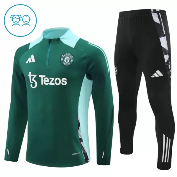 Manchester United Sweat d'Entraînement Enfant 2024-25 Quart-Zip Verte