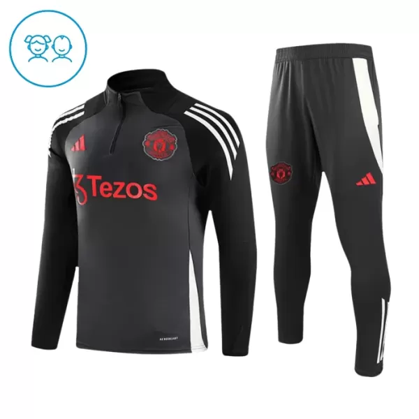 Manchester United Sweat d'Entraînement Enfant 2024-25 Quart-Zip Gris